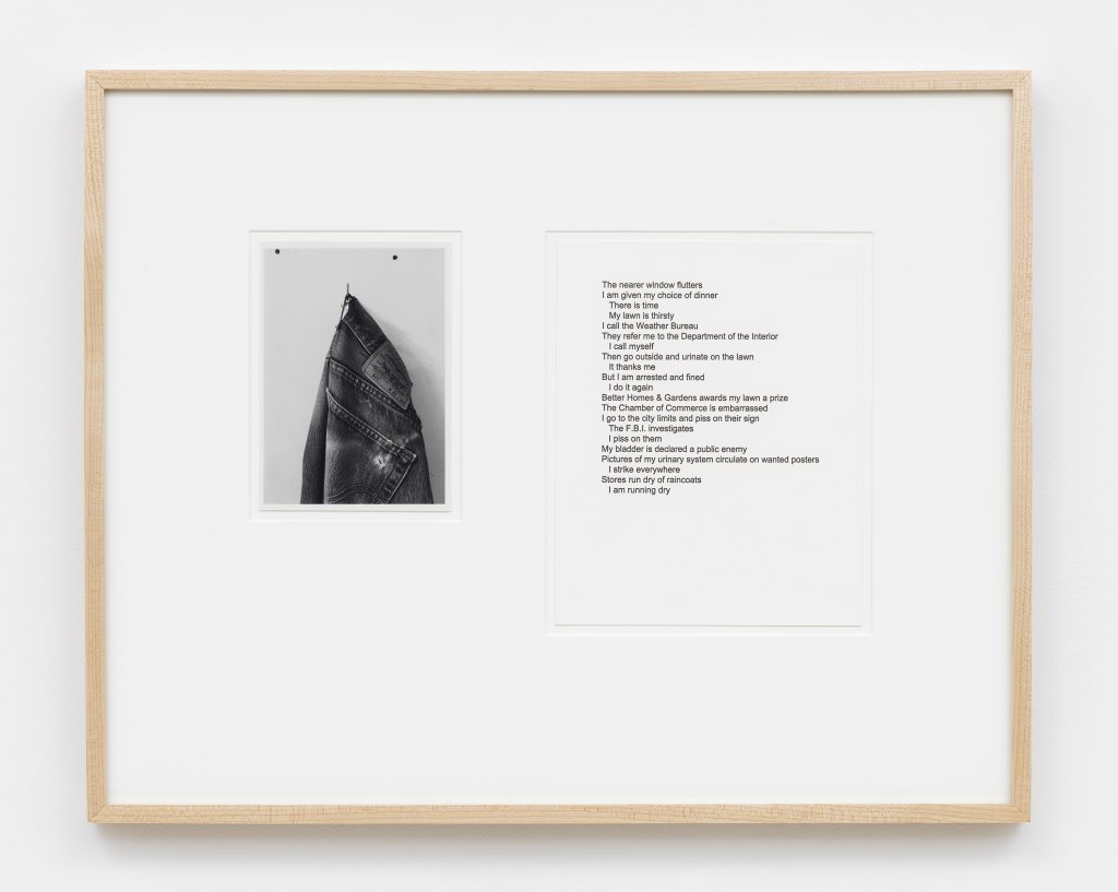 John Andrew untitled (screenplay), 2016 Letterpress print and black and white photograph Framed: 19 5/8 x 24 5/8 x 1 1/2 inches (49.8 x 62.5 x 3.8 cm) Letterpress print: 10 x 8 inches (25.4 x 20.3 cm) Photograph: 7 x 5 inches (17.8 x 12.7 cm) Courtesy the artist and David Zwirner, New York/London.
