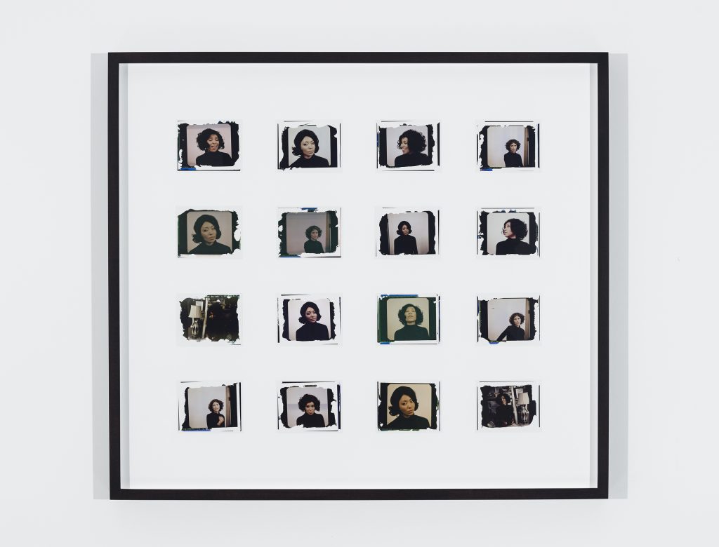 MICKALENE THOMAS Polaroid Series #10, 2016 c-print 3.5 x 4.2 inches (each) 8.9 x 10.7 cm 29.56 x 33.06 inches (framed) 75.1 x 84 cm Edition of 3, 2 AP © Mickalene Thomas / Artist Rights Society (ARS), New York. Courtesy the artist and Lehmann Maupin, New York and Hong Kong. Photo: Tony Prikryl.
