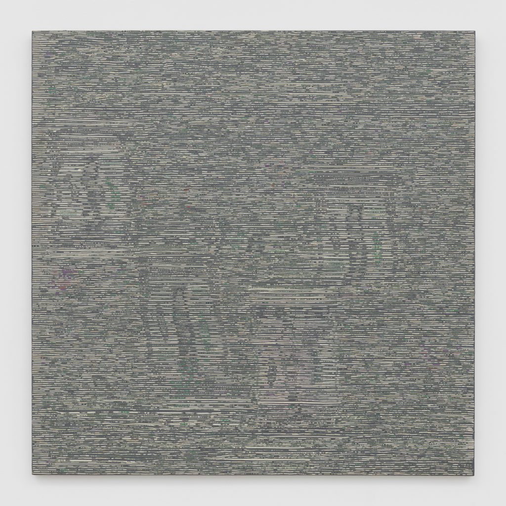 Rhys Ziemba White Whale, 2013 U.S. currency and acrylic on panel 32 1/2 x 32 1/2 x 1 1/8 inches (82.6 x 82.6 x 2.9 cm) Courtesy the artist and David Zwirner, New York/London.