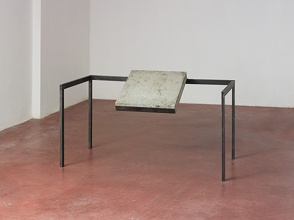 Miroslaw Balka, 80 x 140 x 80 / Gravity, 2015, concrete slab, steel, 80 x 140 x 80 cm, Unique. Courtesy of Dvir Gallery.