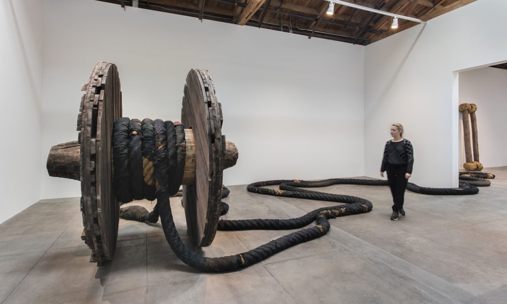 Magdalena Abakanowicz, Wheel with Rope, 1973 National Museum in Wroclaw (Poland) Installation view, ‘Revolution in the Making: Abstract Sculpture by Women, 1947 – 2016’, Hauser Wirth & Schimmel, 2016 Courtesy the artist and Hauser & Wirth Photo: Brian Forrest