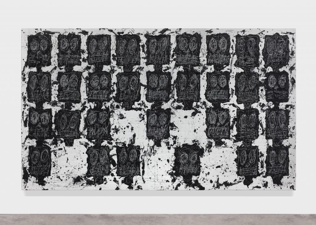Rashid Johnson, 'Untitled Anxious Audience',2016 White ceramic tile, black soap, wax, 239.4 x 402.6 x 6.4 cm / 94 1/4 x 158 1/2 x 2 1/2 in. © the artist Courtesy Hauser & Wirth  