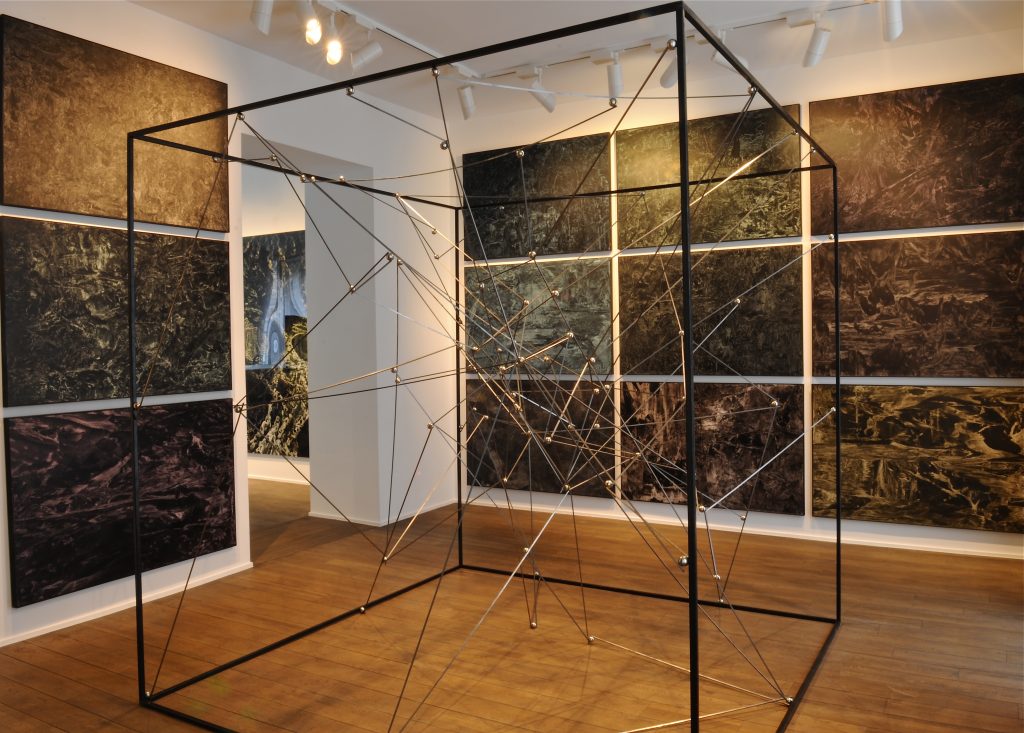 Jean-Baptiste Bernadet, Untitled, Black Paintings series, 2016, Michel François 'Pièce Détachée' 2010. Courtesy Maison Particulière.