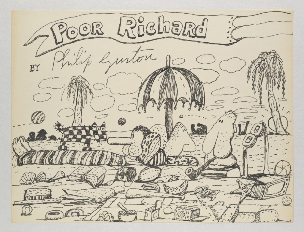 Philip Guston , Untitled (Poor Richard), 1971 Ink on paper, 26.7 x 35.2 cm / 10 1/2 x 13 7/8 in. © The Estate of Philip Guston. Courtesy Hauser & Wirth