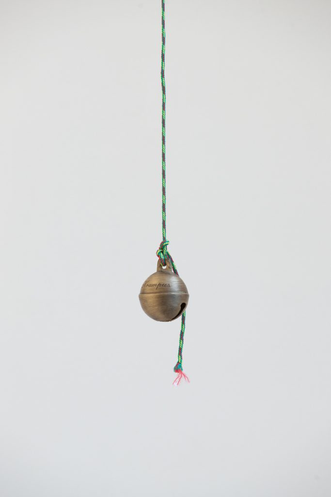 Kasper Bosmans 'Cow + Krampus', 2016 Bell purchased on Krampusimperium.at, synthetic string. Bell: Ø 5 cm Copyright Kasper Bosmans Courtesy Gladstone Gallery, New York and Brussels Photo: Philippe de Gobert