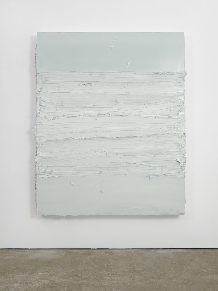 Jason Martin, Untitled (Davy’s Grey / Titanium White / Raw Umber), 2016 Oil on aluminium, 220 x 178 cm (86 5/8 x 70 in) © Jason Martin; Courtesy Lisson Gallery