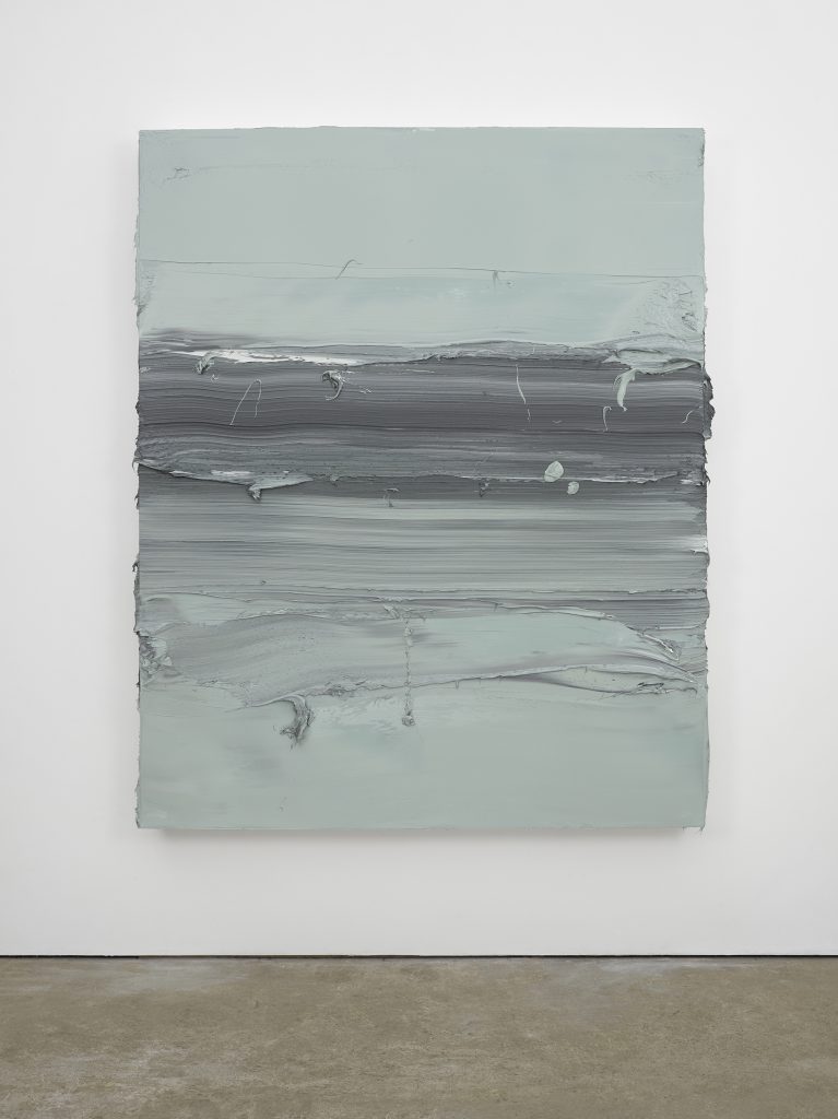 Jason Martin, Untitled (Davy’s Grey / Ivory Black), 2016 Oil on aluminium, 220 x 178 cm (86 5/8 x 70 in) © Jason Martin; Courtesy Lisson Gallery