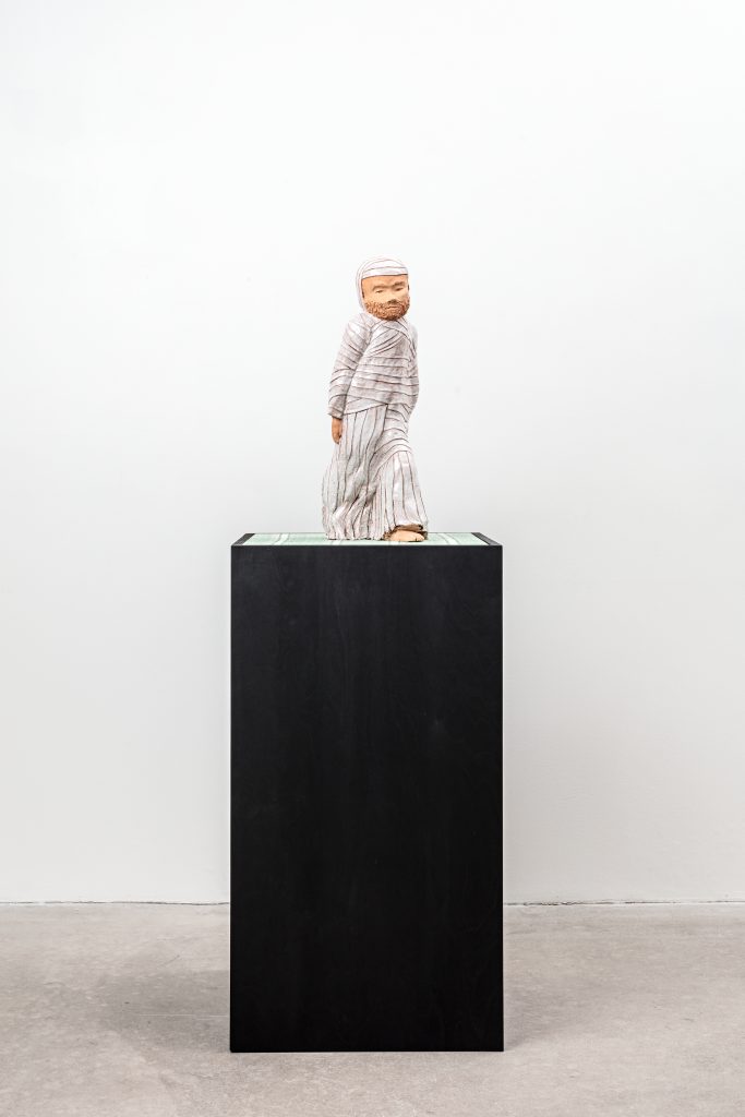 Michaela Meise 'St. Lazarus', 2015 Glazed ceramic / Wooden plinth and fabric, 145 x 50 x 50 cm / 57 x 19 2/3 x 19 2/3 in Courtesy of the artist and STANDARD (OSLO), Oslo Photographer: Vegard Kleven